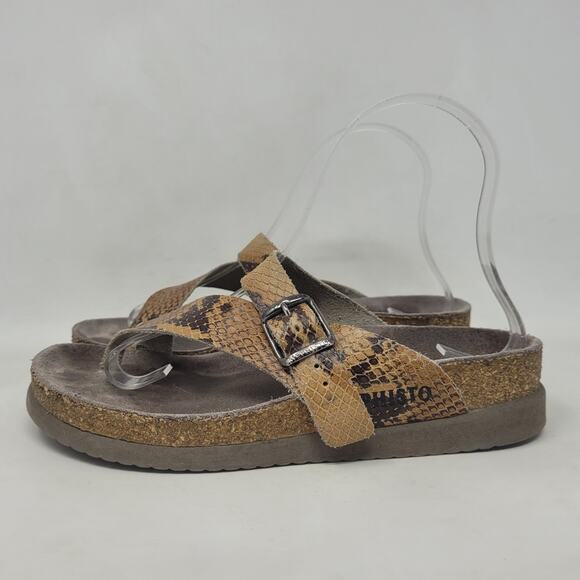 Mephisto Sandals EU37 US7 Helen Tan Snakeskin Print Leather Comfort Slides Thong - Picture 9 of 11